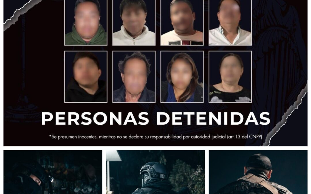 OCHO PERSONAS DETENIDAS DURANTE DIVERSOS CATEOS REALIZADOS POR LA FGE EN LOS MUNICIPIOS DE EZEQUIEL MONTES Y TEQUISQUIAPAN.