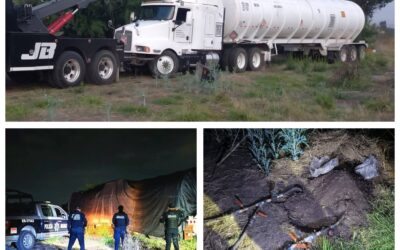 POLICÍAS DE SAN JUAN DEL RÍO ASEGURAN UNA PIPA Y LOCALIZAN UNA TOMA CLANDESTINA DE HIDROCARBURO.