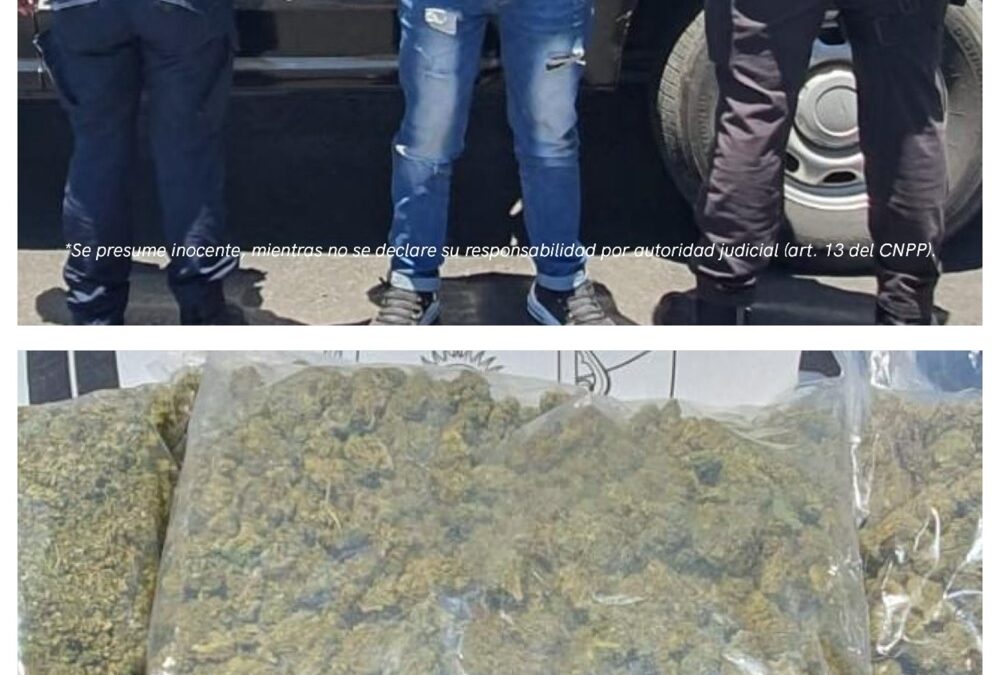 ES DETENIDO CON APROXIMADAMENTE TRES KILOS DE PRESUNTA MARIHUANA.