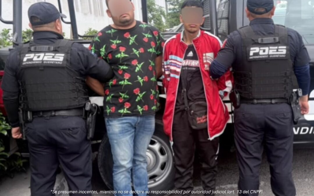 ELEMENTOS DE POES DETUVIERON A DOS HOMBRES SUJETOS Y RECUPERARON UN VEHÍCULO CON REPORTE DE ROBO.