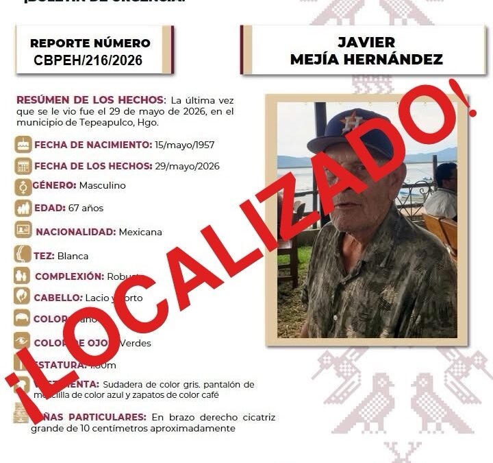 ES LOCALIZADO EN QUERÉTARO UN ADULTO MAYOR REPORTADO COMO DESAPARECIDO EM EL ESTADO DE HIDALGO.