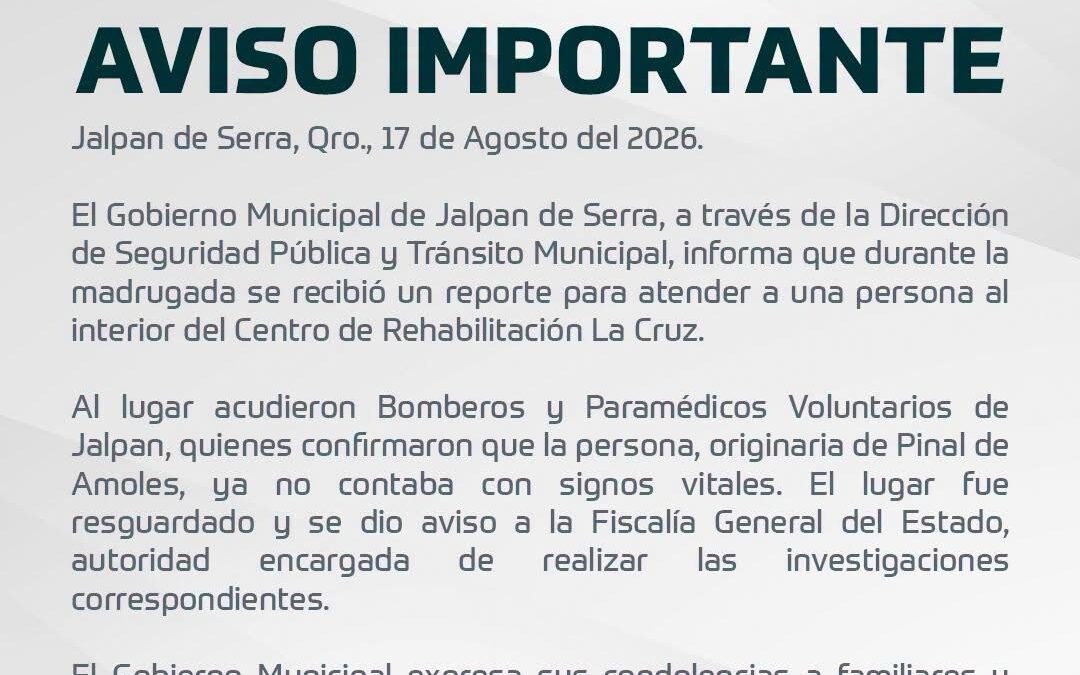 HOMBRE MUERE AL INTERIOR DE UN CENTRO DE REHABILITACIÓN EN JALPAN.